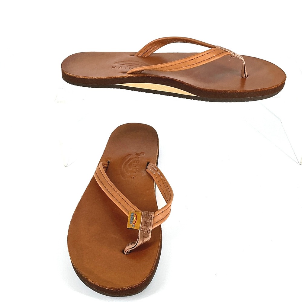 Rainbow Womens Size 9.5 Single Layer Narrow Strap Leather Flip Flop Sandal Thong - Picture 11 of 14
